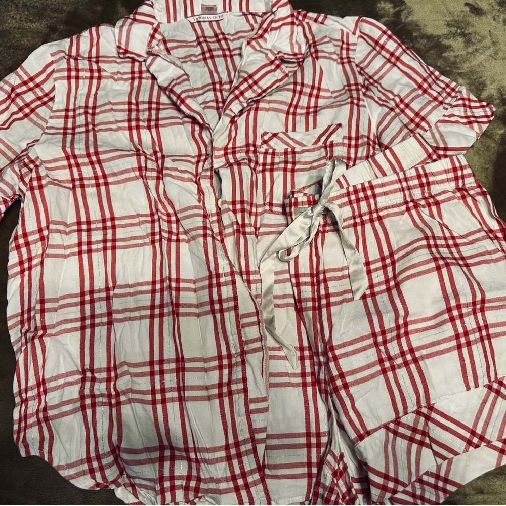 Victoria's Secret Red and White Plaid Pajamas Set